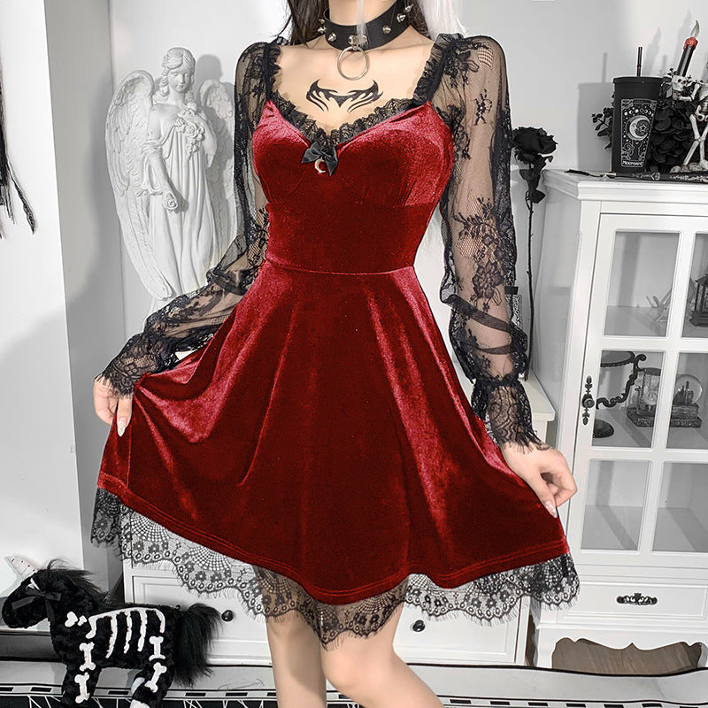 Dark Aesthetic Lace Hip-Hop Dress Short Sleeve