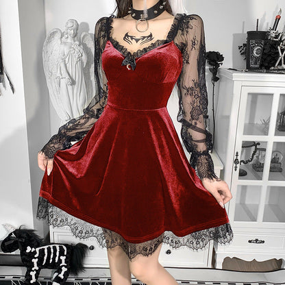 Dark Aesthetic Lace Hip-Hop Dress Short Sleeve
