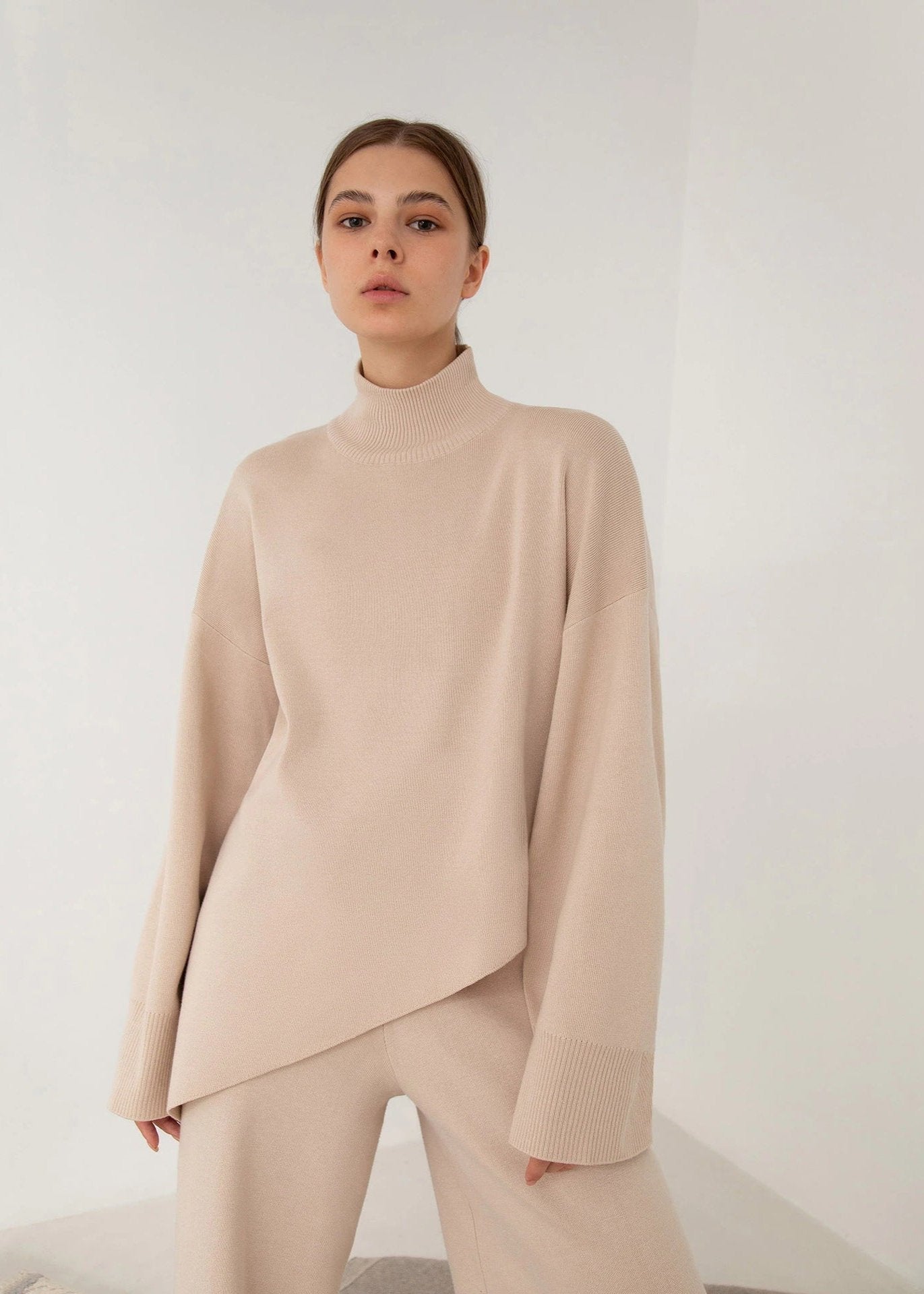Oversized Knit Two-Piece Set With Asymmetrical Hem