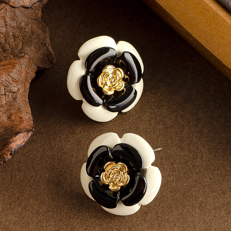 Elegant French Style Camellia Flower Enamel Drop Earrings For Women
