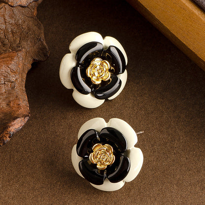 Elegant French Style Camellia Flower Enamel Drop Earrings For Women