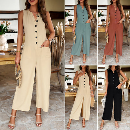 Elegant Solid Color Button-Down Jumpsuit for Women