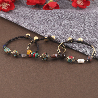 New Nepal Pearl Ethnic Style Bracelet Retro Simple Joker Hand-Woven Couple Bracelet
