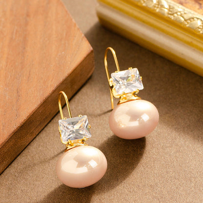 Elegant French-Style Pearl Stud Earrings With Rhinestones