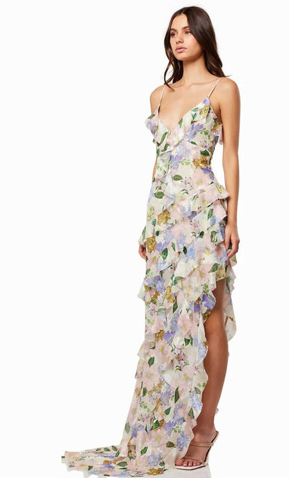Elegant Off-Shoulder Long Dress With 3D Floral Print