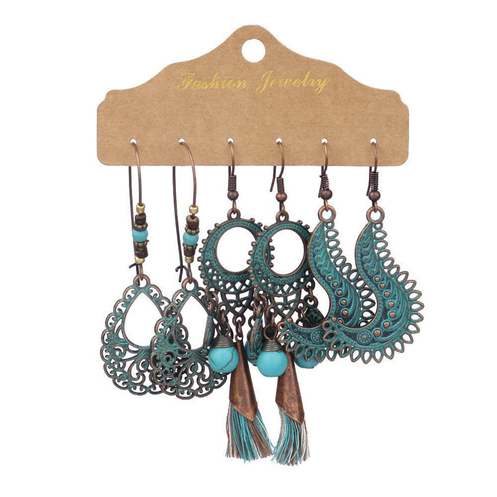 Vintage Circle Metal Tassel Earrings Set for Women