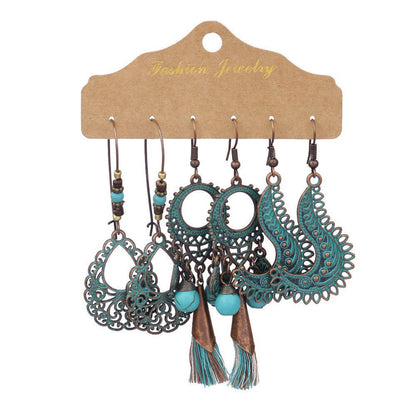 Vintage Circle Metal Tassel Earrings Set for Women