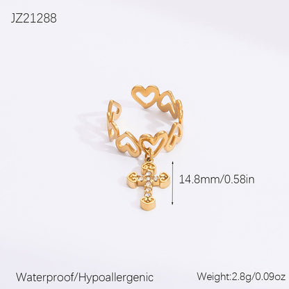 Gold Hollow Cross Earrings with Zircon Stones