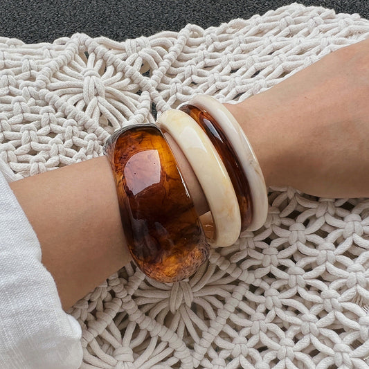 Amber Color Acrylic Bracelet Trendy Geometric Semi-Transparent Resin Cuff