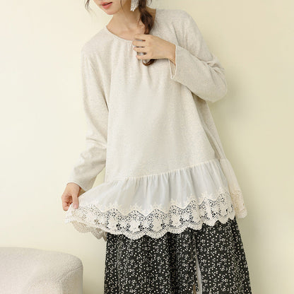 Sweet Forest Style Long Sleeve Knitted Top with Embroidery