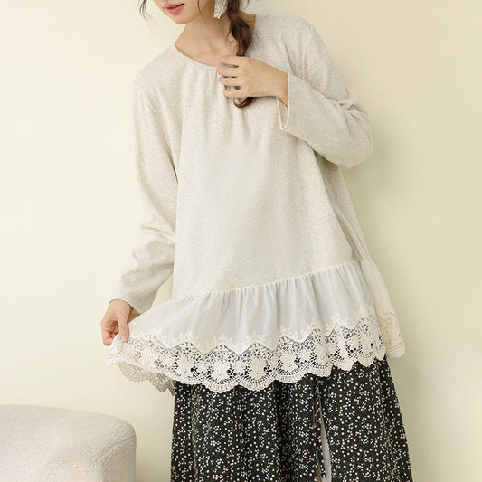Sweet Forest Style Long Sleeve Knitted Top with Embroidery