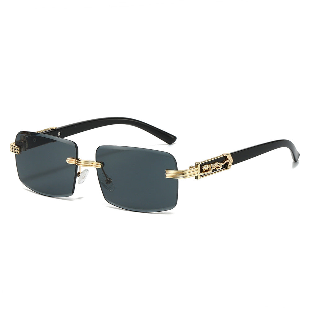 Trendy Square Rimless Sunglasses with Leopard Pattern