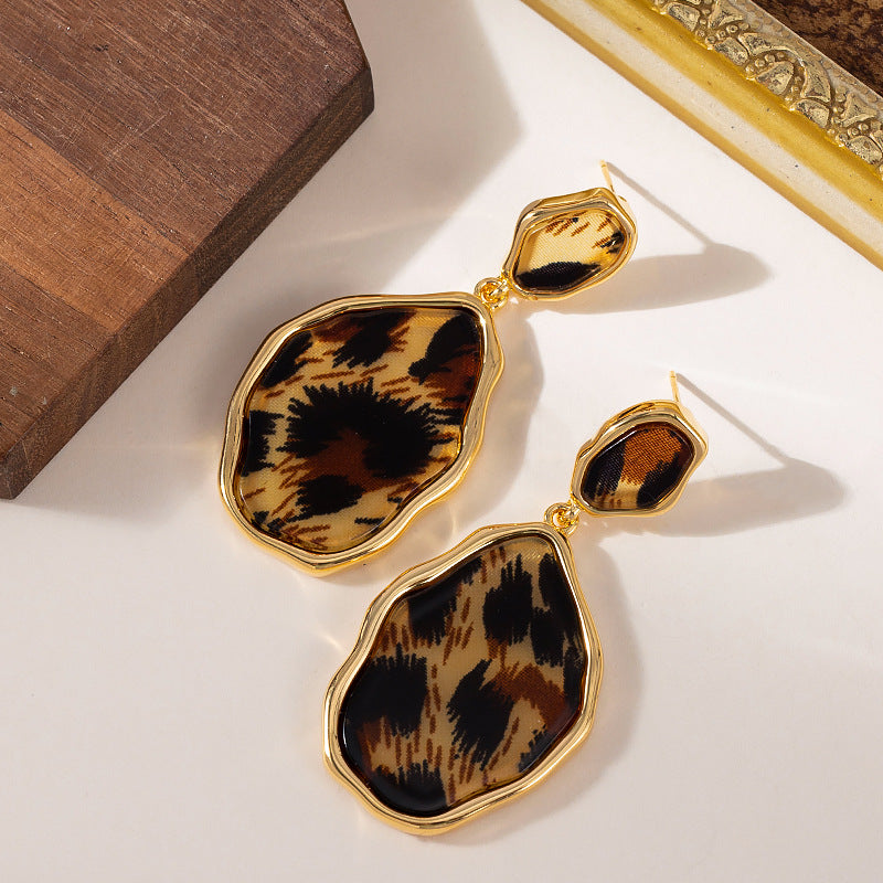 Geometric Leopard Print Drop Earrings Fashionable Alloy Jewelry
