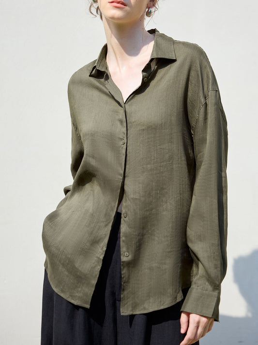 Loose-Fit Solid Color Linen Blend Shirt for Women