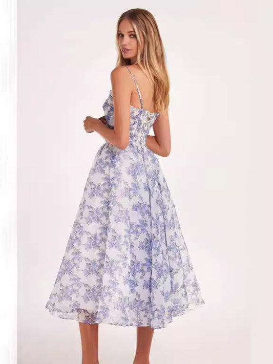 Off-Shoulder Chiffon Dress With 3D Floral Pattern For Elegant Evening Style