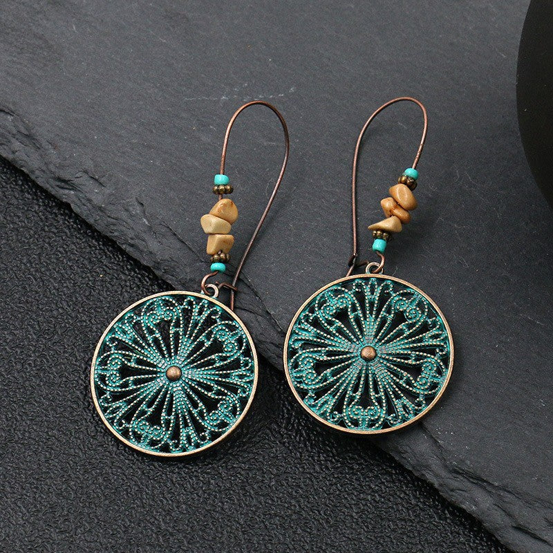 Fashionable Retro Round Flower Drop Earrings for Women