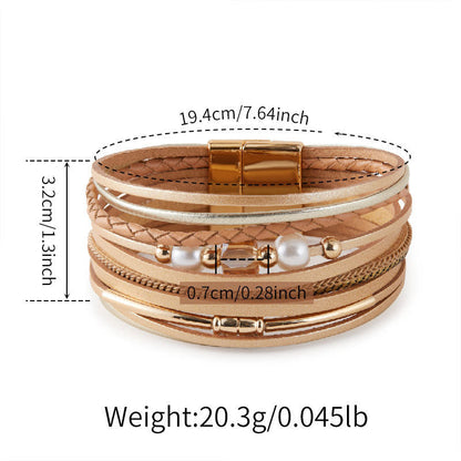 Vintage Pearl Layered Leather Bracelets