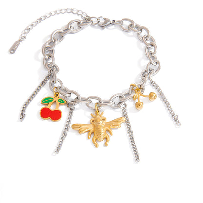 Cherry Strawberry Pendant Bracelet Stainless Steel Fashion Jewelry for Women
