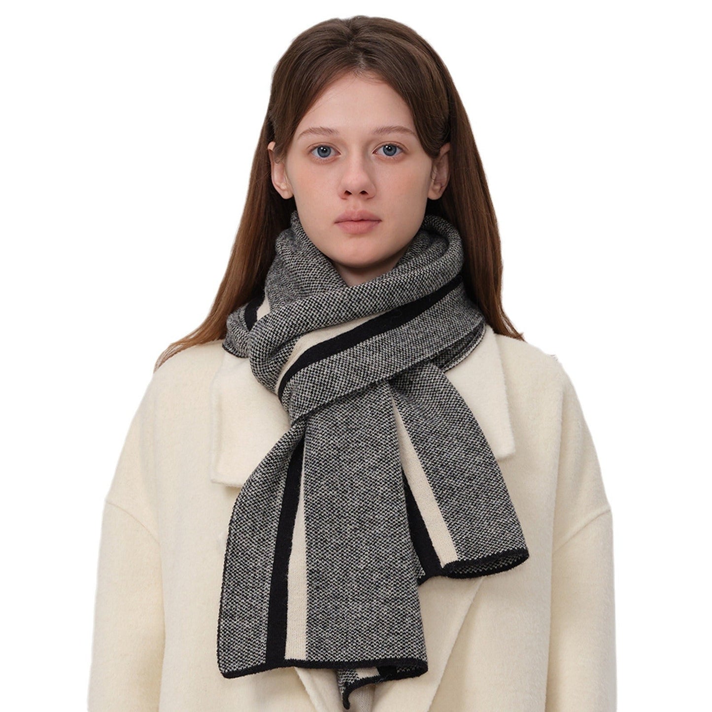 Color Block Plaid Thicken Knit Scarve