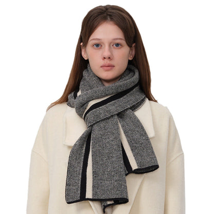 Color Block Plaid Thicken Knit Scarve