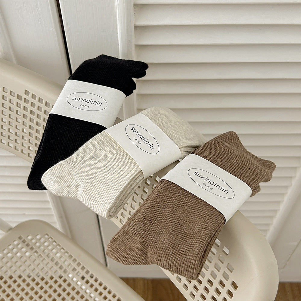 Solid Color Ribbed Simple Socks