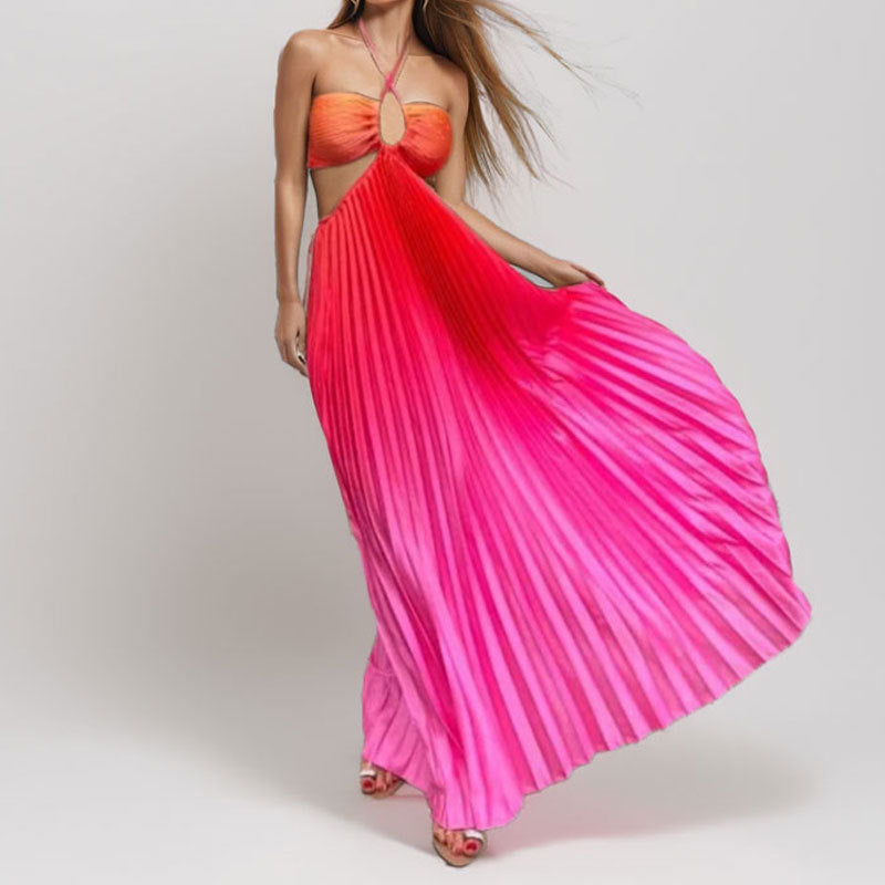 Gradient Color High-Waisted Dress Elegant Backless Maxi Dress