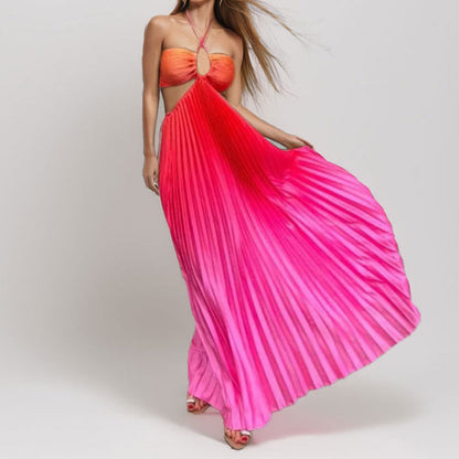 Gradient Color High-Waisted Dress Elegant Backless Maxi Dress