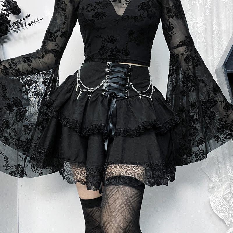 Gothic Layered Cross Chain Mini Skirt for Women