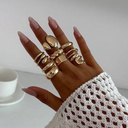 Geometric Metal Cross-Ring Set Trendy Hip-Hop Style