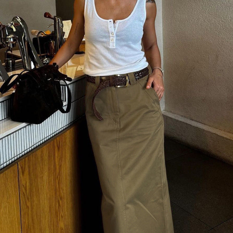 High-Waisted Elegant Midi Skirt with Side Slit