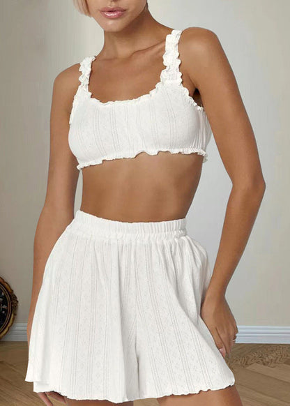 Ruffled Knit Lounge Set Soft Eyelet Fabric