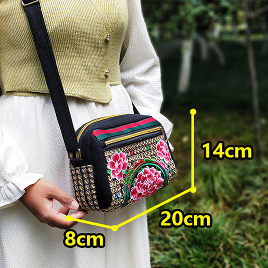 New Ethnic Style Embroidered Canvas Bag, Versatile Embroidered Bag Women'S Shoulder Oblique Span Bag
