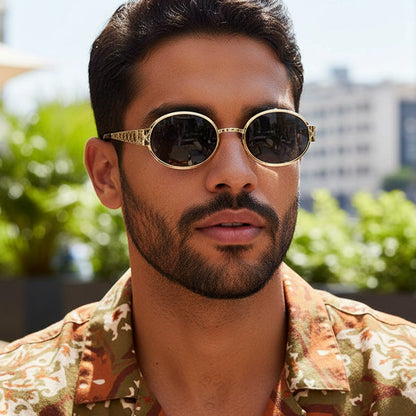 Trendy Metal Oval Sunglasses Stylish UV400 Protection