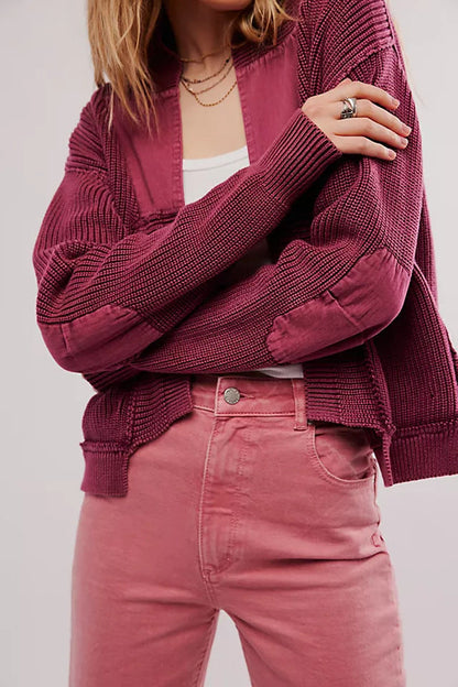 Simple Splicing Knit Cardigan Coat With Pockets