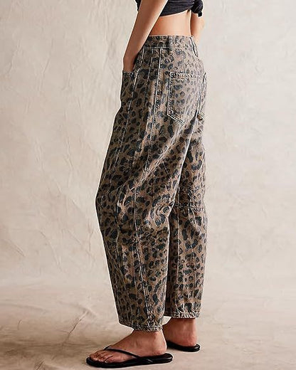 Leopard Print Loose Midi Waist Wide Leg Jeans