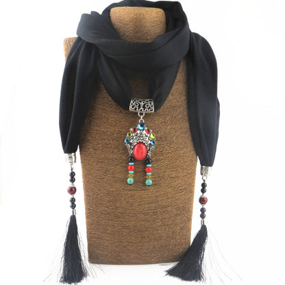 New Cotton And Linen Scarf Tassel Pendant Scarf Tibetan Women Shawl Scarf Jewelry Necklace National Wind Scarf