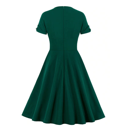 Retro V-Neck Waist-Tie Flared Dress