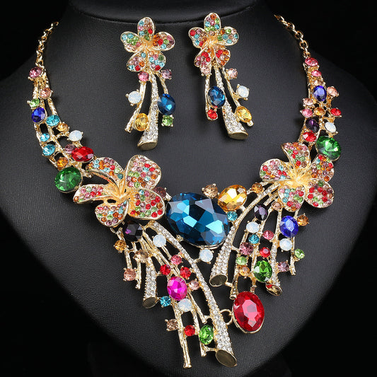 Bohemian Floral Statement Necklace and Earrings Set