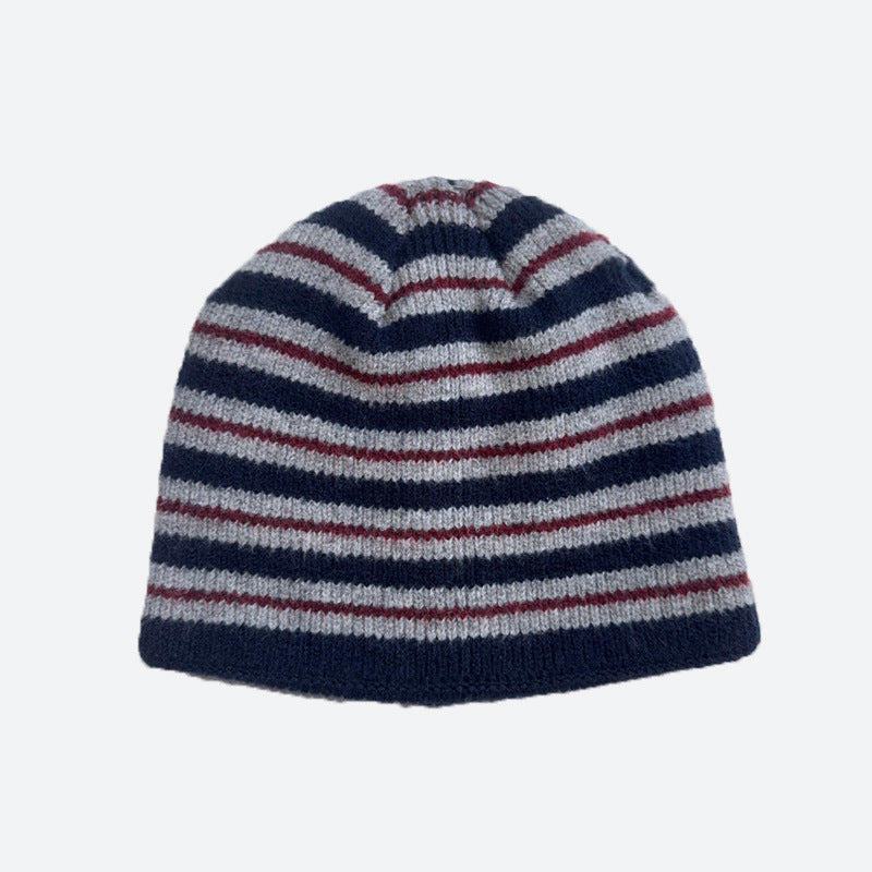 Striped Wool Blend Beanie Hat Soft Knit for Women