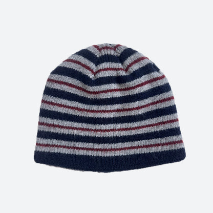 Striped Wool Blend Beanie Hat Soft Knit for Women