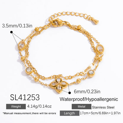 4-Leaf Clover Stainless Steel Bracelet 18K Gold Plated Women's Jewelry