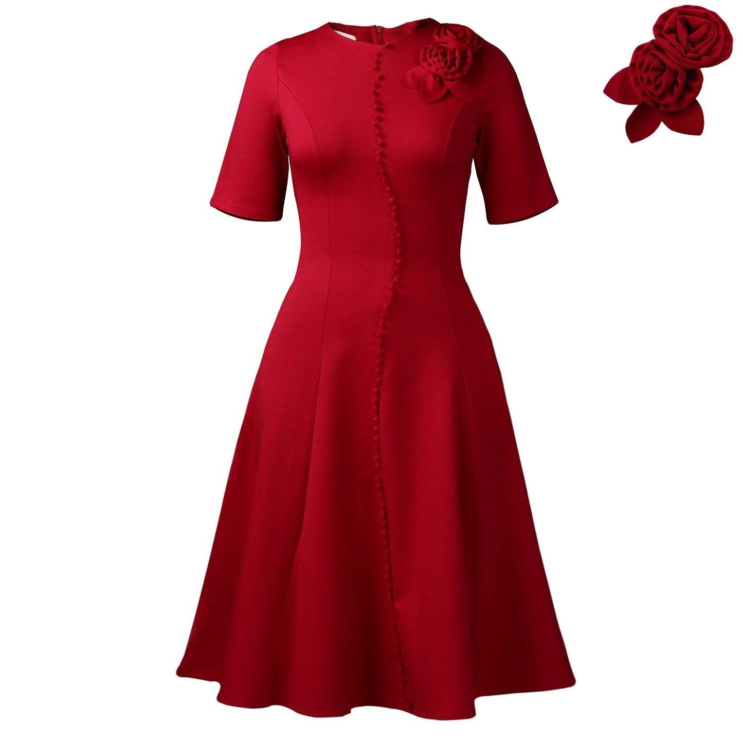 Elegant Solid Color A-Line Dress With Short Sleeves