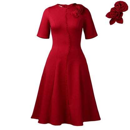Elegant Solid Color A-Line Dress With Short Sleeves