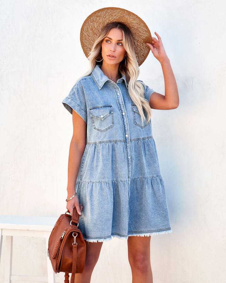 Trendy Casual Denim Short Sleeve Dress
