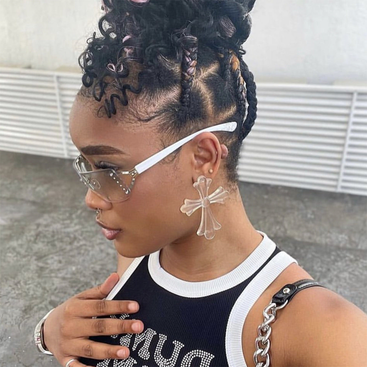 Y2K Rhinestone Square Sunglasses Stylish Metal Frame Eyewear
