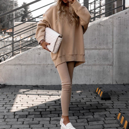 Trendy Casual Women's Hoodie Set Solid Color Comfortable Outfit
