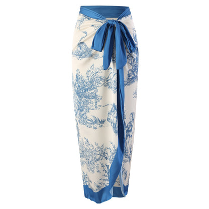 Vintage Print Slim Fit Swimwear with Cover Dress