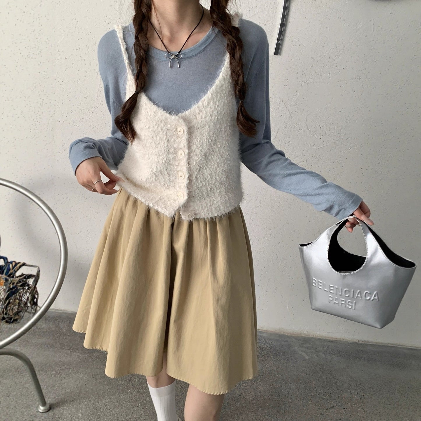 Button-Front Knit Camisole Top Casual Loose Fit