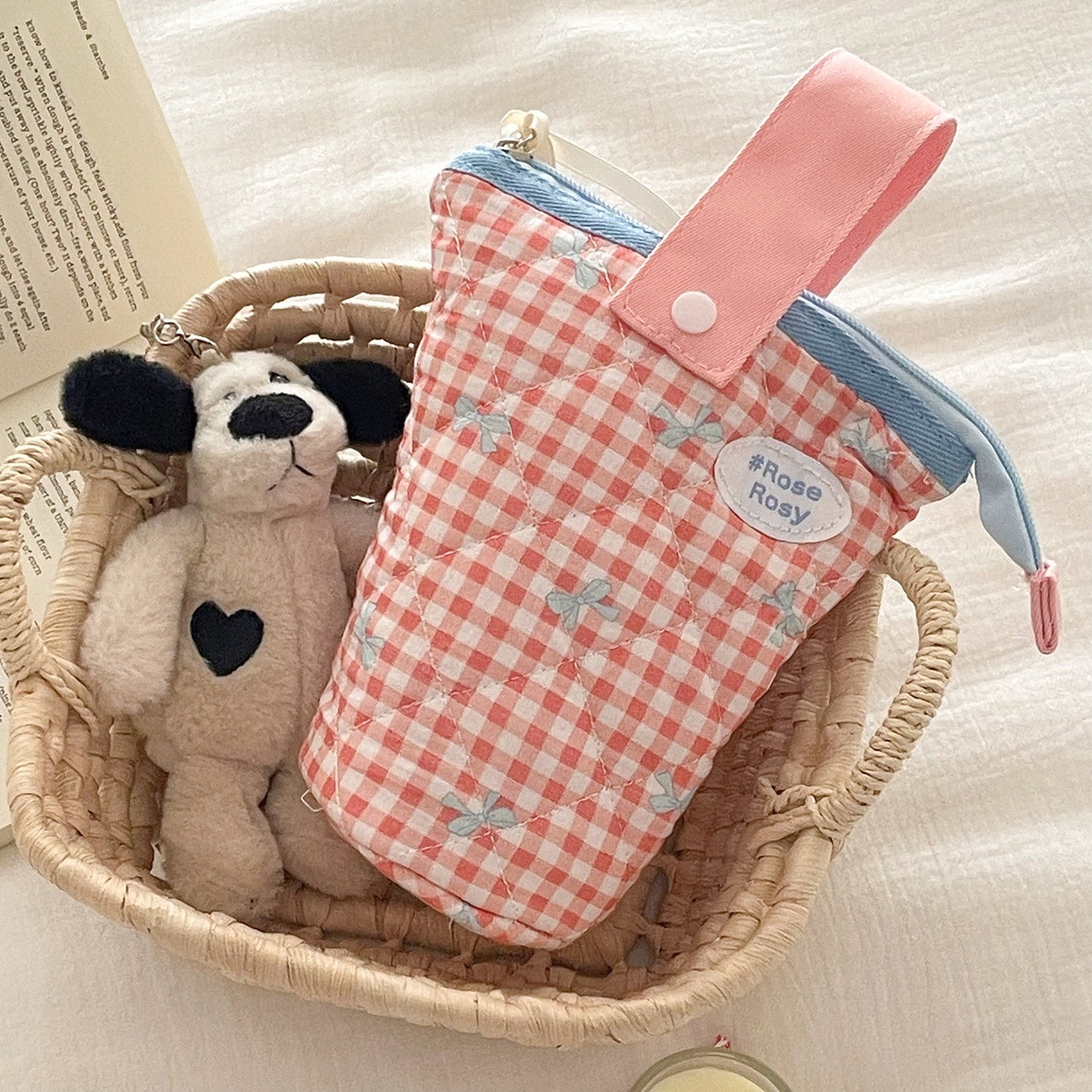 Striped Bow Cylinder Pencil Case Stylish Portable Stationery