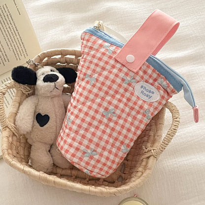 Striped Bow Cylinder Pencil Case Stylish Portable Stationery
